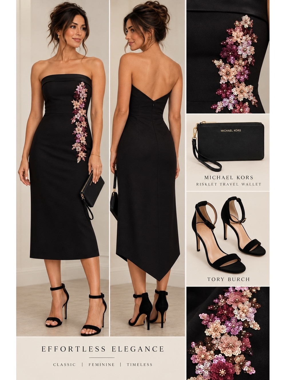 Debbie Shuchat for Melanie Lyne Black Sequin Strapless Midi Dress Size 12
